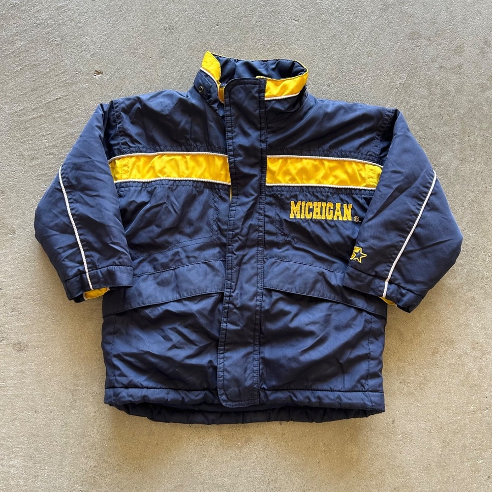 Vintage Starter Michigan Wolverines Jacket YOUTH Small Navy Blue Puffer NCAA